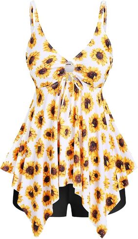 ROSE GAL Rosegal Women Plus Size Modest Tankini Swimsuit Handkerchief Sunflower Cinched Boyleg Swimwer in Saudi Arabia