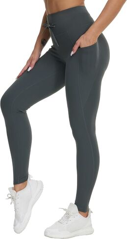 التنين FIT Womens High Weist Percyout Leggings الرباط السطحي السيطرة على السراويل اليوغا مع جيوب in Kuwait