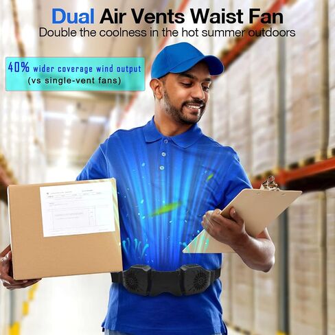 12000mAh 2 Air Vents Under Shirt Fan, 10000RPM Super Powerful Wind Belt Clip Waist Fan, 4 Speeds 7.5-12H WorKing Time Portable Rechargeable Fan for Outdoor Work Camping Travel Fishing. in Saudi Arabia
