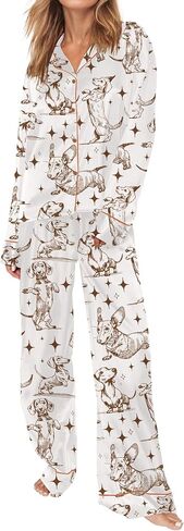 Sheshow Satin Pajamas for Women ضبط زر الأكمام الطويلة لأسفل ملابس النوم 2 قطعة نايت ينسى نساء PJS Size XS-XXL in Kuwait