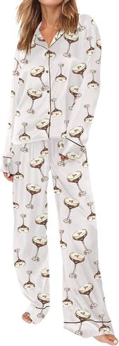 Sheshow Satin Pajamas for Women ضبط زر الأكمام الطويلة لأسفل ملابس النوم 2 قطعة نايت ينسى نساء PJS Size XS-XXL in Kuwait