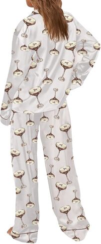 Sheshow Satin Pajamas for Women ضبط زر الأكمام الطويلة لأسفل ملابس النوم 2 قطعة نايت ينسى نساء PJS Size XS-XXL in Kuwait