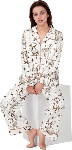 Sheshow Satin Pajamas for Women ضبط زر الأكمام الطويلة لأسفل ملابس النوم 2 قطعة نايت ينسى نساء PJS Size XS-XXL in Kuwait