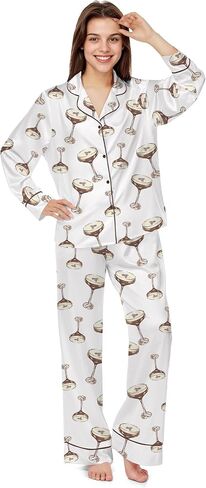 Sheshow Satin Pajamas for Women ضبط زر الأكمام الطويلة لأسفل ملابس النوم 2 قطعة نايت ينسى نساء PJS Size XS-XXL in Kuwait