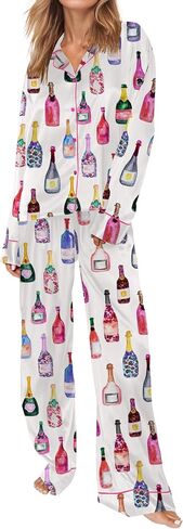 Sheshow Satin Pajamas for Women ضبط زر الأكمام الطويلة لأسفل ملابس النوم 2 قطعة نايت ينسى نساء PJS Size XS-XXL in Kuwait