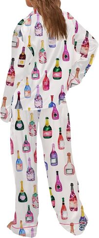 Sheshow Satin Pajamas for Women ضبط زر الأكمام الطويلة لأسفل ملابس النوم 2 قطعة نايت ينسى نساء PJS Size XS-XXL in Kuwait