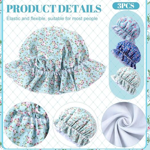 Geyoga 3 PCS Floral Mop Cap Pioners Bonnet Colonial Mop Hats Hat Compital Maid Hat for Women Consolial Assume Assories in Saudi Arabia