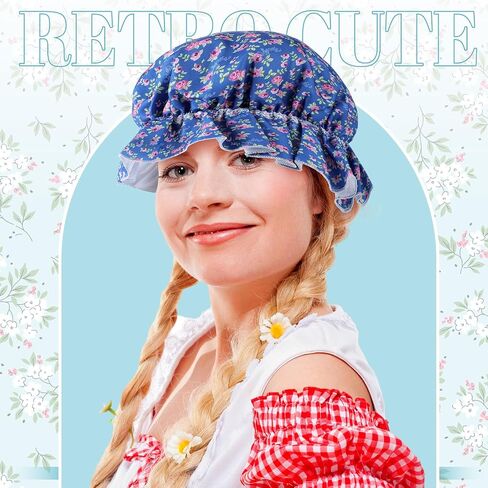 Geyoga 3 PCS Floral Mop Cap Pioners Bonnet Colonial Mop Hats Hat Compital Maid Hat for Women Consolial Assume Assories in Saudi Arabia
