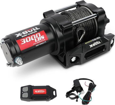 ونش كهربائي X-BULL 5000 رطل - 12 فولت تيار مستمر ونش حبل صناعي مقاوم للماء مع Hawse Fairlead، جهاز تحكم عن بعد لاسلكي وسلكي مع لوحة تثبيت لـ ATV/UTV، ونش مقطورة القارب in Kuwait