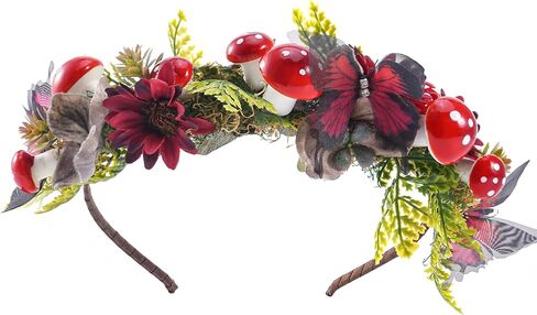 Fantasy Flower Butterfly Mushroom Crown - Renfaire Fairy Headband Elf Woodland Headpiece for Renaissance Halloween in Saudi Arabia