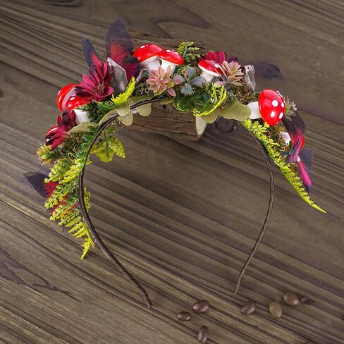 Fantasy Flower Butterfly Mushroom Crown - Renfaire Fairy Headband Elf Woodland Headpiece for Renaissance Halloween in Saudi Arabia