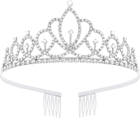 Crown Tiaras for Girls & Women - Silver Crystal Princess Crown for Birthday Cake Topper ، وملحقات باقة الزهور ، وأزياء عيد الهالوين ، وحفلان ، ومسابقة ، وأحداث الزفاف in Kuwait