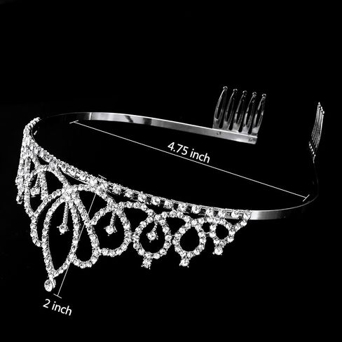 Crown Tiaras for Girls & Women - Silver Crystal Princess Crown for Birthday Cake Topper ، وملحقات باقة الزهور ، وأزياء عيد الهالوين ، وحفلان ، ومسابقة ، وأحداث الزفاف in Kuwait