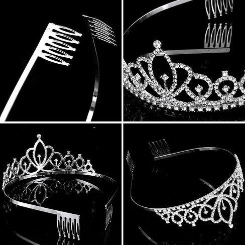Crown Tiaras for Girls & Women - Silver Crystal Princess Crown for Birthday Cake Topper ، وملحقات باقة الزهور ، وأزياء عيد الهالوين ، وحفلان ، ومسابقة ، وأحداث الزفاف in Kuwait