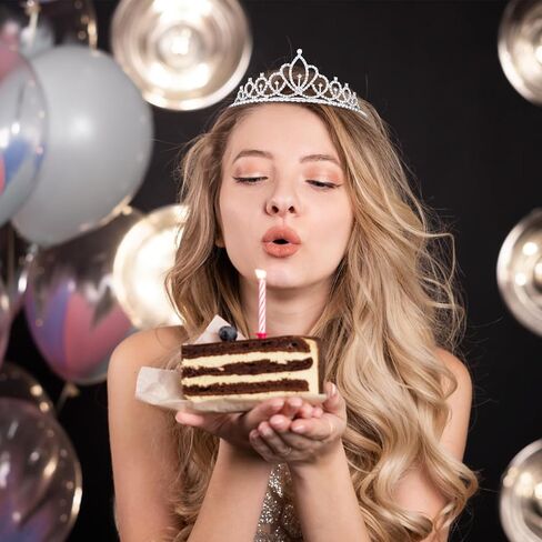 Crown Tiaras for Girls & Women - Silver Crystal Princess Crown for Birthday Cake Topper ، وملحقات باقة الزهور ، وأزياء عيد الهالوين ، وحفلان ، ومسابقة ، وأحداث الزفاف in Kuwait