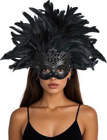 Women's Feather Headpiece Masquerade Mask Carnival Feather Headdress Mask Mardi Gras Showgirl Accessories in Saudi Arabia