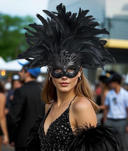 Women's Feather Headpiece Masquerade Mask Carnival Feather Headdress Mask Mardi Gras Showgirl Accessories in Saudi Arabia