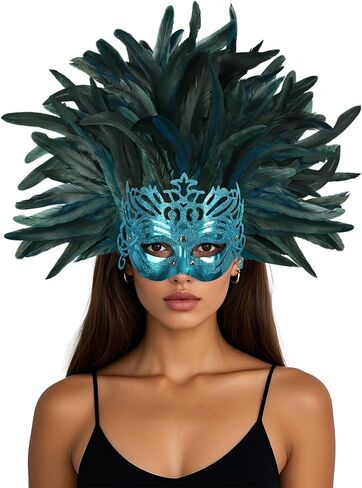 قناع رأس الريشة النسائية قناع كرنفال ريشة القبعات اللفائية Mardi Gras showgirl الملحقات in Kuwait
