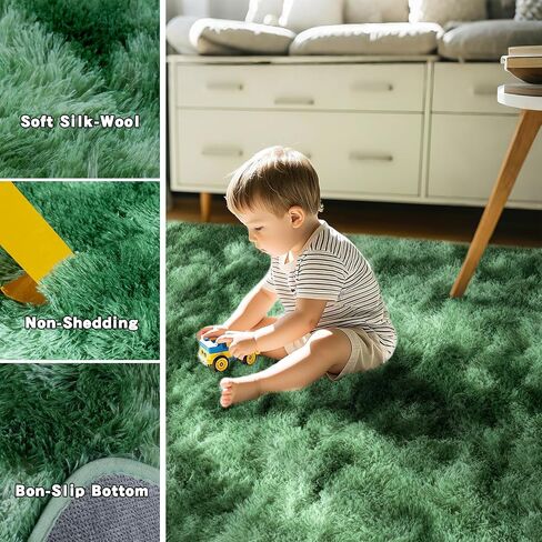Tie-Dyed Green Fluffy Rug for Bedroom 4x5.9 Feet - Ultra Soft & Anti-Skid Shaggy Area Rug, Comfy Durable Carpet for Living Room & Kids Dorm Nursery, Home Decor Aesthetic in Kuwait