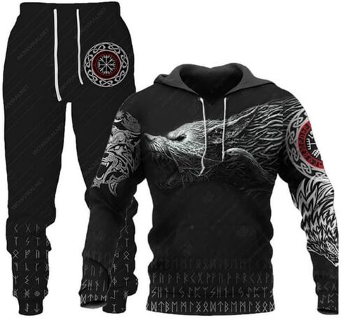 prigridche Wolf & Lion 3D Printed Hoodie Pants Suit Male Autumn Winter Casual Sweashirt Pullover Tracksuit Set in Saudi Arabia