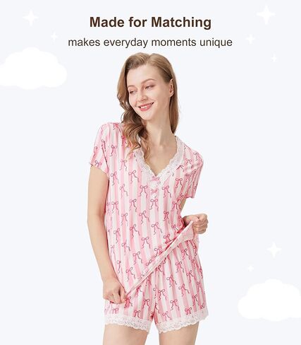 Women's Pajamas Set-Viscose Made from Bamboo, Short Sleeve Pjs with Shorts Cool Sleepwear Soft Loungewear in Kuwait