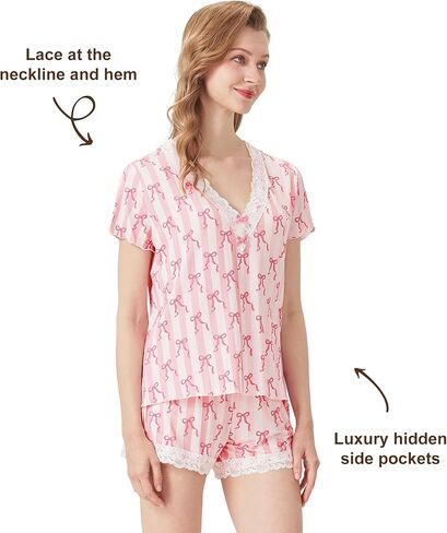 Women's Pajamas Set-Viscose Made from Bamboo, Short Sleeve Pjs with Shorts Cool Sleepwear Soft Loungewear in Kuwait
