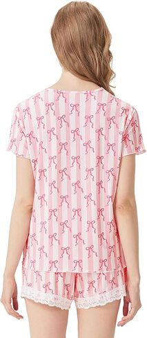 Women's Pajamas Set-Viscose Made from Bamboo, Short Sleeve Pjs with Shorts Cool Sleepwear Soft Loungewear in Kuwait