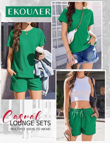 Ekouaer Lounge Sets for Women Textured 2 Piece Shorts Set Cozy Summer Outfits Casual Loungewear Short Sleeve Sweatsuits in Saudi Arabia