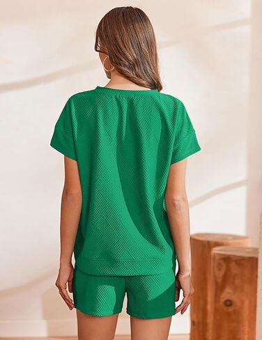 Ekouaer Lounge Sets for Women Textured 2 Piece Shorts Set Cozy Summer Outfits Casual Loungewear Short Sleeve Sweatsuits in Saudi Arabia