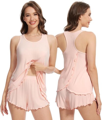 WiWi Pajama Set for Women Sexy Sleeveless Tops with Shorts Viscose from Bamboo Soft Ribbed Fabric Racerback Sleepwear S-XXL in Saudi Arabia