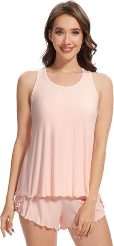 WiWi Pajama Set for Women Sexy Sleeveless Tops with Shorts Viscose from Bamboo Soft Ribbed Fabric Racerback Sleepwear S-XXL in Saudi Arabia