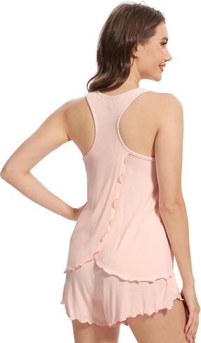 WiWi Pajama Set for Women Sexy Sleeveless Tops with Shorts Viscose from Bamboo Soft Ribbed Fabric Racerback Sleepwear S-XXL in Saudi Arabia