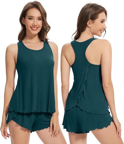 WiWi Pajama Set for Women Sexy Sleeveless Tops with Shorts Viscose from Bamboo Soft Ribbed Fabric Racerback Sleepwear S-XXL in Saudi Arabia