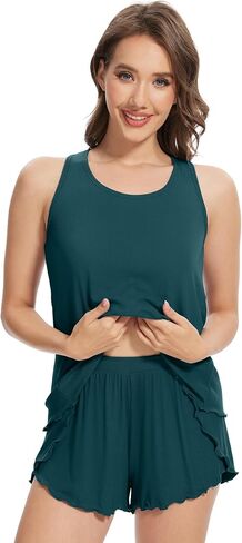 WiWi Pajama Set for Women Sexy Sleeveless Tops with Shorts Viscose from Bamboo Soft Ribbed Fabric Racerback Sleepwear S-XXL in Saudi Arabia