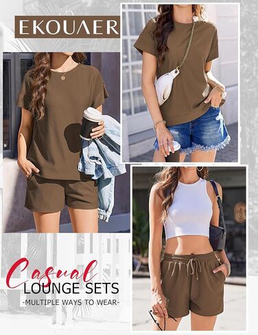 Ekouaer Lounge Sets for Women Textured 2 Piece Shorts Set Cozy Summer Outfits Casual Loungewear Short Sleeve Sweatsuits in Saudi Arabia
