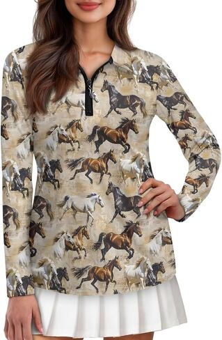 Golf Shirts for Women Long Sleeve Moisture Wicking Quarter Zip Golf Tennis Polo Shirts Pullover Workout Tops in Saudi Arabia