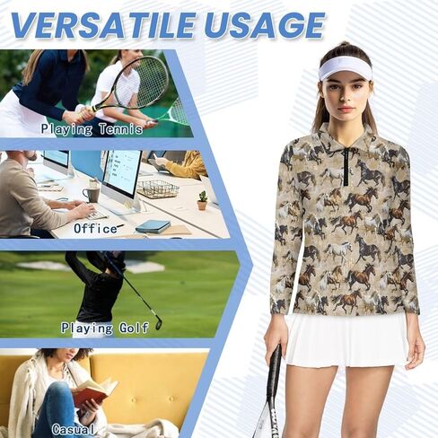 Golf Shirts for Women Long Sleeve Moisture Wicking Quarter Zip Golf Tennis Polo Shirts Pullover Workout Tops in Saudi Arabia