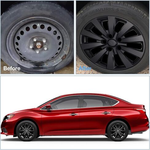 16 inch Hubcaps Fits for 2013-2018 Nissan Sentra, for 2011-2025 Nissan Leaf (Set of 4), Wheel Covers for 13-18 Sentra & 11-25 Leaf Models Wheel Rim Hubcap Replacement - Black Matte in Saudi Arabia