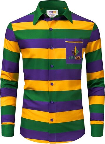 Arvilhill Mens Mardi Gras قميص الأكمام الطويلة قميص الثلاثاء قميص يوم الثلاثاء (S-3XL) in Saudi Arabia