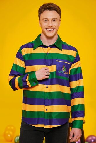Arvilhill Mens Mardi Gras قميص الأكمام الطويلة قميص الثلاثاء قميص يوم الثلاثاء (S-3XL) in Saudi Arabia