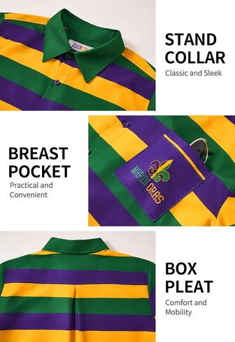 Arvilhill Mens Mardi Gras قميص الأكمام الطويلة قميص الثلاثاء قميص يوم الثلاثاء (S-3XL) in Saudi Arabia