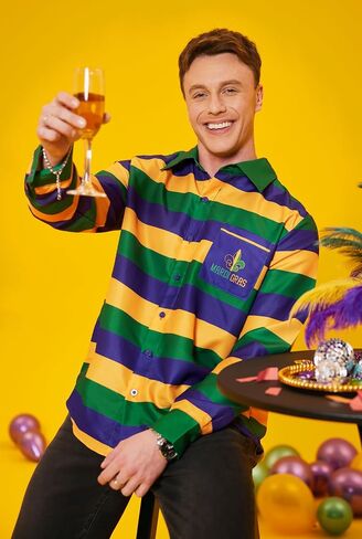 Arvilhill Mens Mardi Gras قميص الأكمام الطويلة قميص الثلاثاء قميص يوم الثلاثاء (S-3XL) in Saudi Arabia
