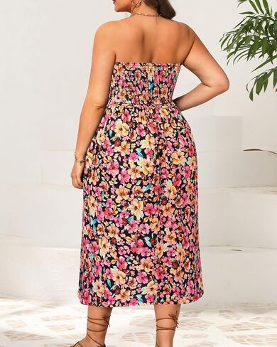 Pinup Fashion Plus Size Swimsuit Cover Ups Women Strapless Midi Sundress with Pockets in Saudi Arabia