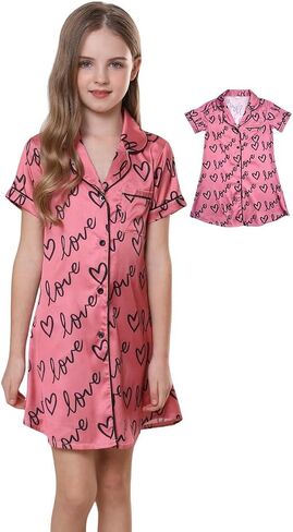 Bow Dream Women Nightgowns Sleepshirt Short Sleeve Mommy and Me Pajama Set with Matching American Doll Clothes in Saudi Arabia