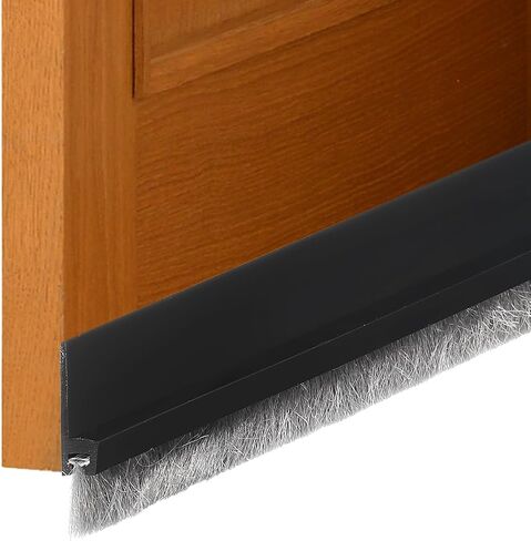 uxcell Door Sweep for Bottom of Door, 1.2" x 40" Door Draft Stopper with Brush Weather Stripping with Self Adhesive for Exterior & Interior Doors Blocker Dust Cold Heat Noise, Black in Kuwait