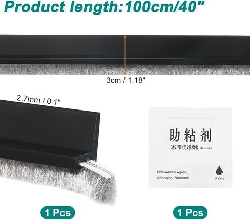 uxcell Door Sweep for Bottom of Door, 1.2" x 40" Door Draft Stopper with Brush Weather Stripping with Self Adhesive for Exterior & Interior Doors Blocker Dust Cold Heat Noise, Black in Kuwait