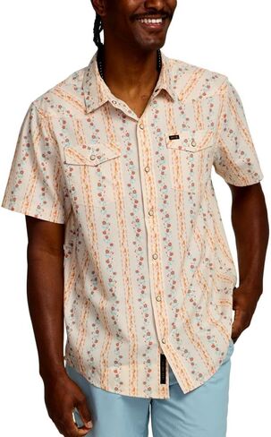 Howler Bros Men's H Bar B Snapshirt, Hibiscus Ribbons/Riverbed Oxford in Saudi Arabia