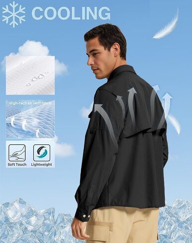 Fishing Shirts for Men Long Sleeve Sun Protection Outdoor Safari Shirt Men Clothes, Quick Dry Mens Fishing Shirts in Saudi Arabia