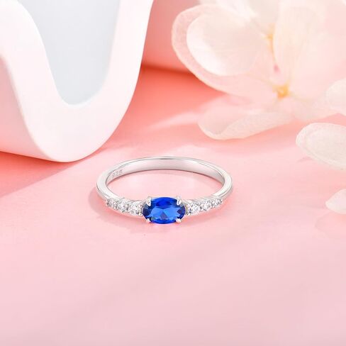 Oval Shape Birthstone Stackable Rings for Women Solid Sterling Silver Plated 18K White Gold Half Eternity Halo Cubic Zirconia Promise Engagement Wedding Band Rings Jewelry for Size 6-9 in Saudi Arabia