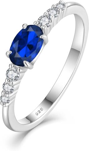 Oval Shape Birthstone Stackable Rings for Women Solid Sterling Silver Plated 18K White Gold Half Eternity Halo Cubic Zirconia Promise Engagement Wedding Band Rings Jewelry for Size 6-9 in Saudi Arabia